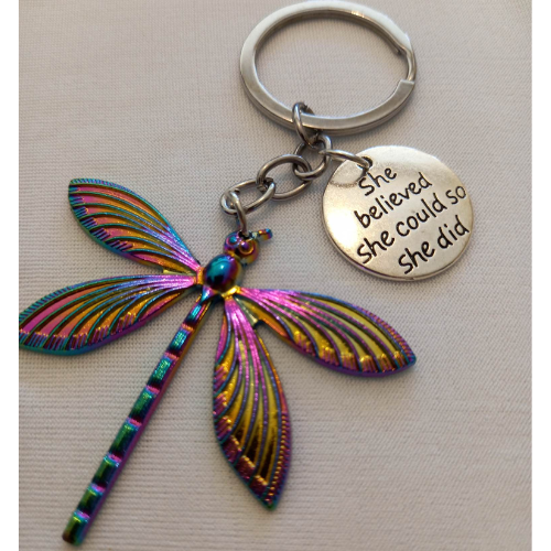 Multicoloured Dragonfly Keychain - She Believed She Could